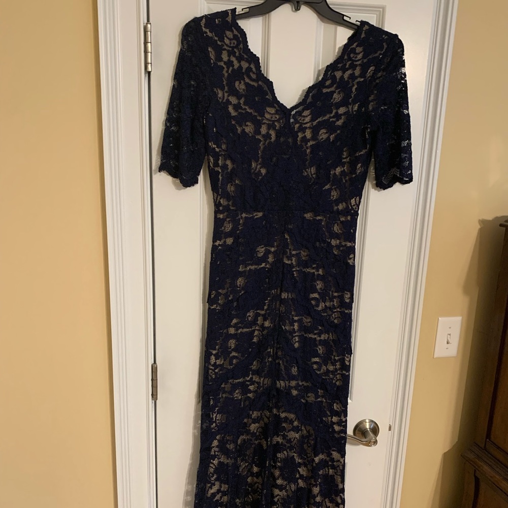 Ladies mid calf length lace overlay dress